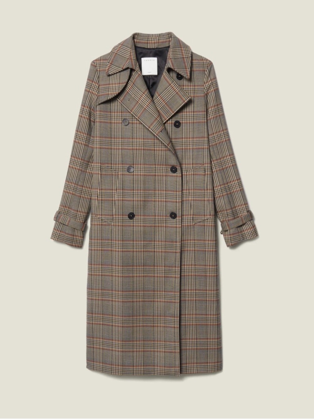 Sandro Plaid Double-Breasted Trench Coat - Brown Check NWT